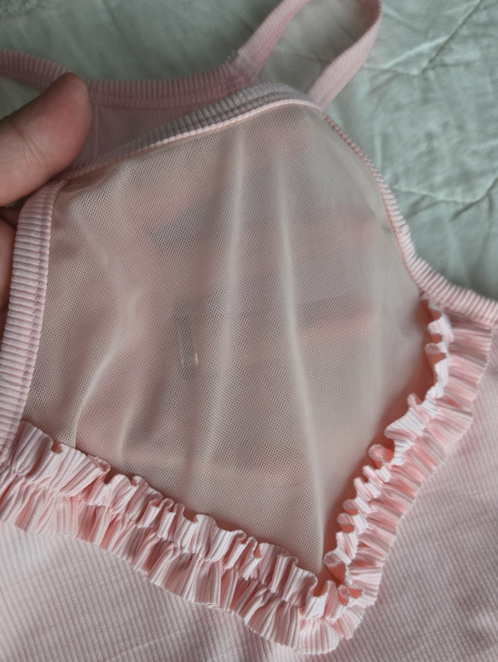 Pink Ruffle Trim High-Neck Crop Top - Picture 3 of 3